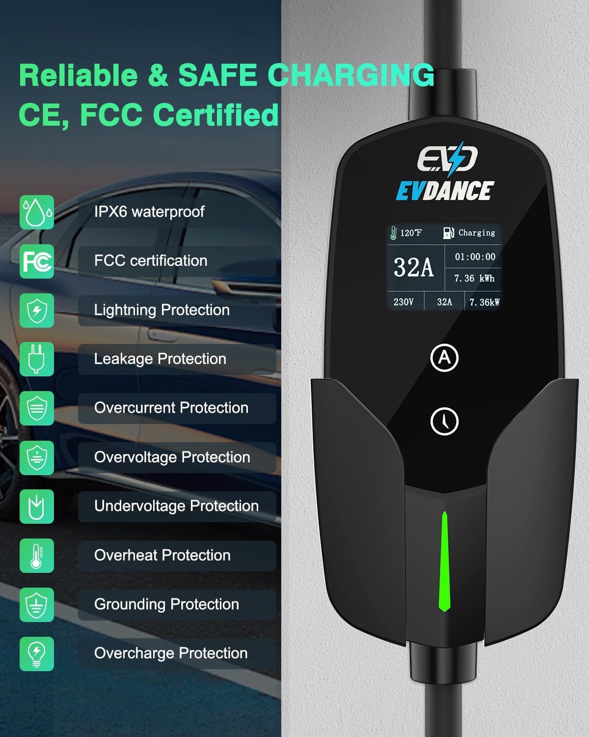 EVDANCE-Carregador de Carro El - Portable Ev Charger 32A Type 2 Cee Plug avaliação e preço