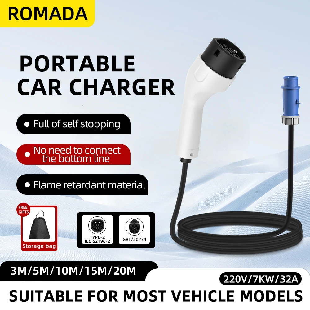 Carregador Portátil ROMADA Tip - Portable Ev Charger 32A Type 2 Cee Plug avaliação e preço